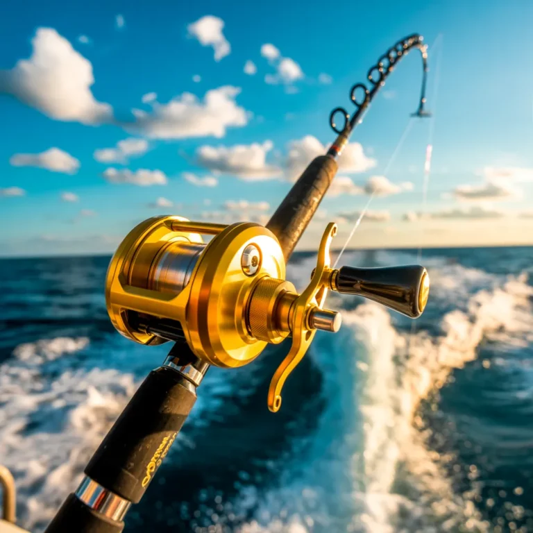 a deep sea fishing reel trolling in deep water